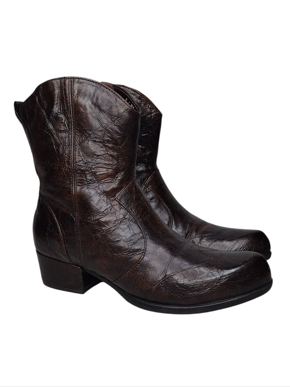 Born Dark Brown Leather Western Side Zip Ankle Boots Sz 6